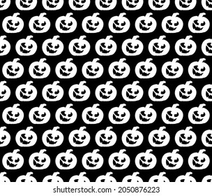 Conjunto de patrones de calabazas de Halloween. Fondo de textura vectorial sin foco en calabaza negra, naranja y blanca con expresión de sonrisa macabra. Diente de vampiro. Temporada espeluznante.