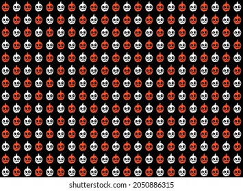 Set of halloween pumpkins patterns. Seamless vector texture background in black, orange and white pumpkin with dizzy expression. Silly face. Spooky season.