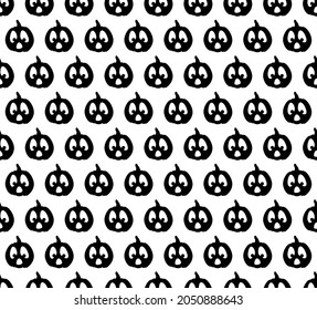 Set of halloween pumpkins patterns. Seamless vector texture background in black, orange and white pumpkin with shocked expression. Curious face cartoon. Spooky season.