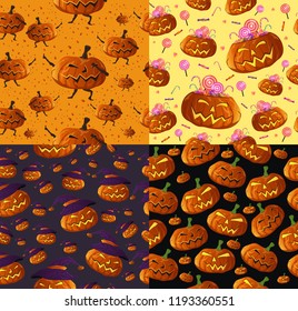 Set of Halloween Pumpkins Seamless Pattern Vector design.