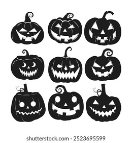 A set of Halloween pumpkins silhouette vector