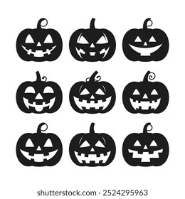 A set of Halloween pumpkins silhouette vector