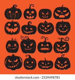 A set of Halloween pumpkins silhouette vector