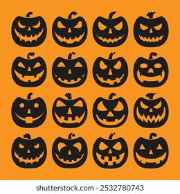 A set of Halloween pumpkins silhouette vector
