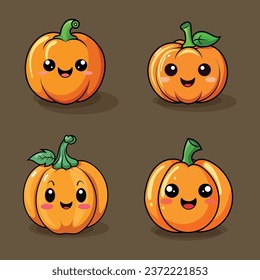 Set of Halloween pumpkins with smiling faces. Vector flat style illustration for design poster, banner, print.