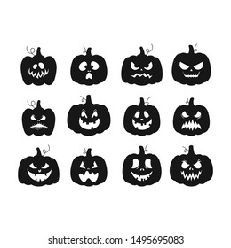 Set of Halloween Pumpkins. Smiling Pumpkins silhouette. Isolated. Vector