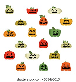 Set of Halloween pumpkins and squashes - vector illustration