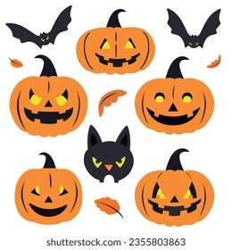 Set of Halloween pumpkins, vector