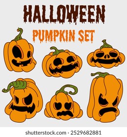 set of halloween pumpkins vector