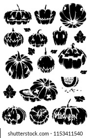 Set of Halloween Pumpkins, Vector Illustration.