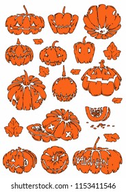Set of Halloween Pumpkins, Vector Illustration.