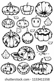 Set of Halloween Pumpkins, Vector Illustration.