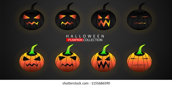 Set of Halloween pumpkins. Vector illustration.