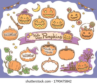 Set of Halloween pumpkins. Vector illustration.