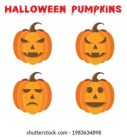 Set of Halloween pumpkins vector illustration design. 4 Facial expressions. The main symbol of Halloween.