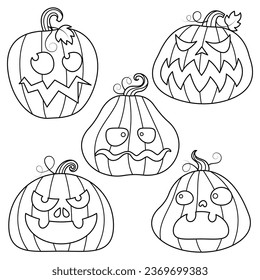 Set of halloween pumpkins vector illustration cartoon isolated on white background. Cute halloween Jack-o-Lantern collection.
