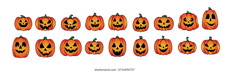 conjunto de halloween abóboras ilustração vetor