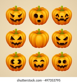 Set of Halloween pumpkins. Vector illustration.