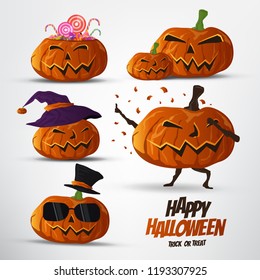 Set of halloween pumpkins vector,cartoon character design,cute and funny style.