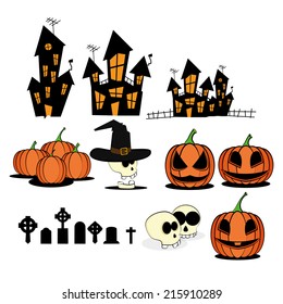 a set of halloween related elements on a white background