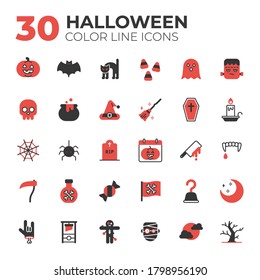 Set of Halloween related icons. Color line Halloween icons.