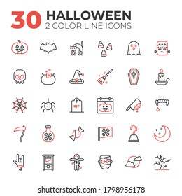 Set of Halloween related icons. Two color line Halloween icons.