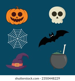 Set of Halloween related objects and symbols. Set of Halloween icons for your design. Halloween trick or treat symbol flat vector illustration