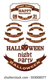 Set Halloween ribbons and labels with inscriptions. Halloween design, elements, symbols and attributes for your design. Vector illustration