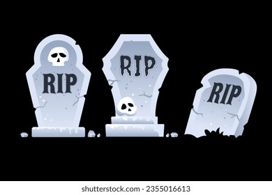 Set of Halloween Rip Grave with skull