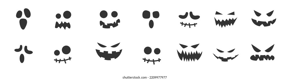Set of Halloween scary face silhouettes