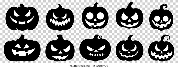 Conjunto de cara de miedo de Halloween. Vector espeluznante ilustración
