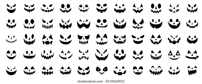 Set of Halloween Scary Faces. Silhouette horror style vector illustration.