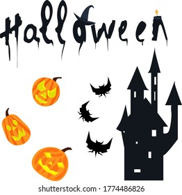 set for halloween scary houses and the inscription happy halloween, vector set in flat style scary pictures