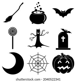 Set of Halloween scary icons in flat style for web