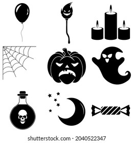 Set of Halloween scary icons in flat style for web