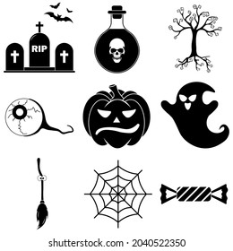 Set of Halloween scary icons in flat style for web
