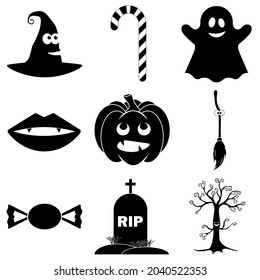 Set of Halloween scary icons in flat style for web