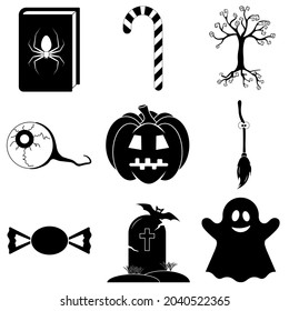 Set of Halloween scary icons in flat style for web