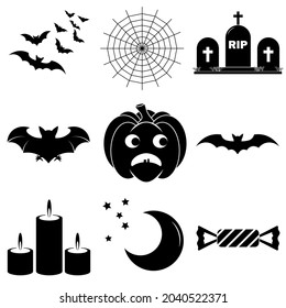 Set of Halloween scary icons in flat style for web