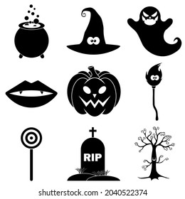 Set of Halloween scary icons in flat style for web