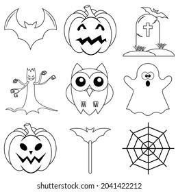 Set of Halloween scary icons in flat style for web
