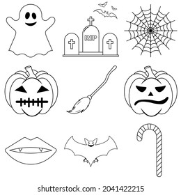 Set of Halloween scary icons in flat style for web