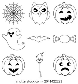 Set of Halloween scary icons in flat style for web