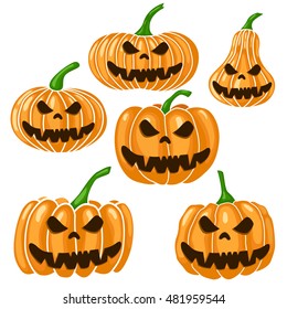 Set halloween scary pumpkin vector illustration; sticker halloween scary pumpkin set; horror pumpkin