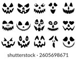 Set of Halloween scary pumpkins cut. Spooky creepy pumpkins cut Devil Pumpkin Mask for Halloween.