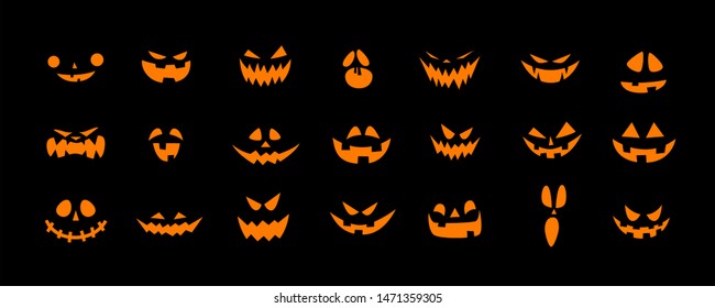 Set of Halloween scary pumpkins cut. Spooky creepy pumpkins cut - Vector