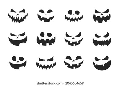 Set of Halloween scary pumpkins cut silhouettes on white background. Happy Halloween spooky pumpkins cut vector icon collection