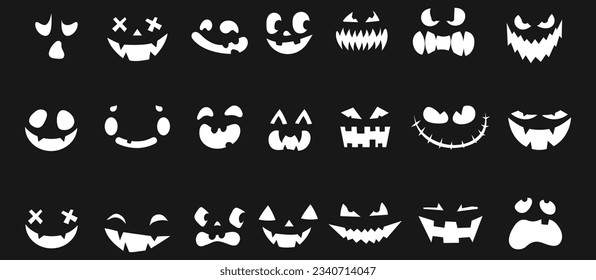 Set of Halloween scary pumpkins cut. Spooky creepy pumpkins cut.