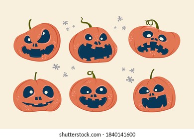 Conjunto de calabazas espeluznantes de Halloween con expresión Ilustración vectorial
