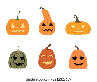 Set of halloween scary pumpkins with eyes